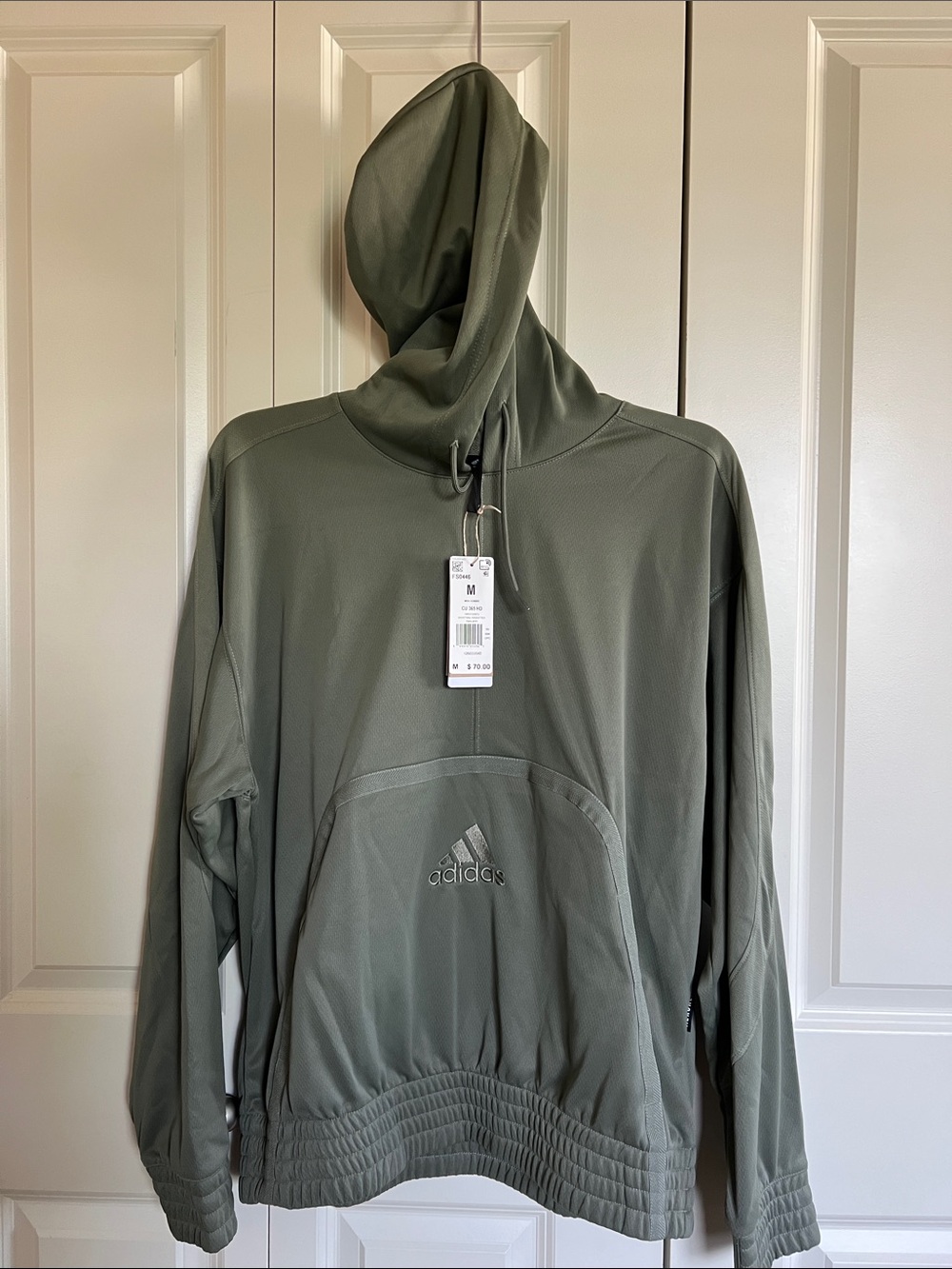 adidas Olive Green Hooded Pullover with Kangaroo Pocket